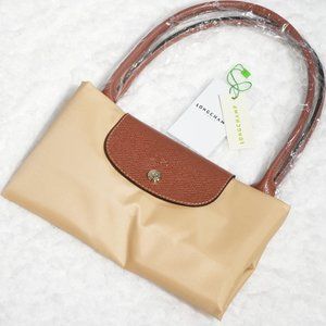 New Longchamp Le Pliage style medium/large Beige Canvas Tote Shoulder Bag